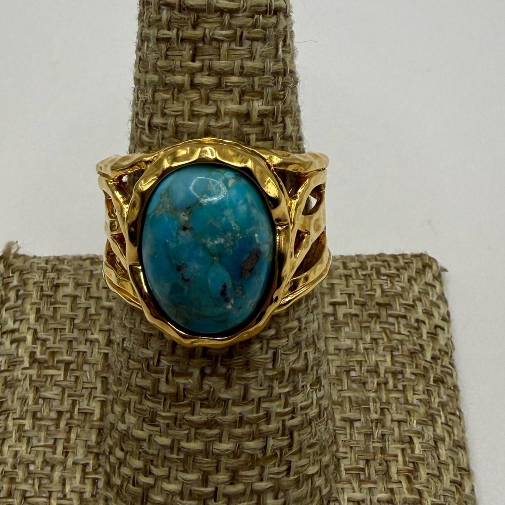 Italian B Italy Gold Tone Turquoise Ring Size 7.75